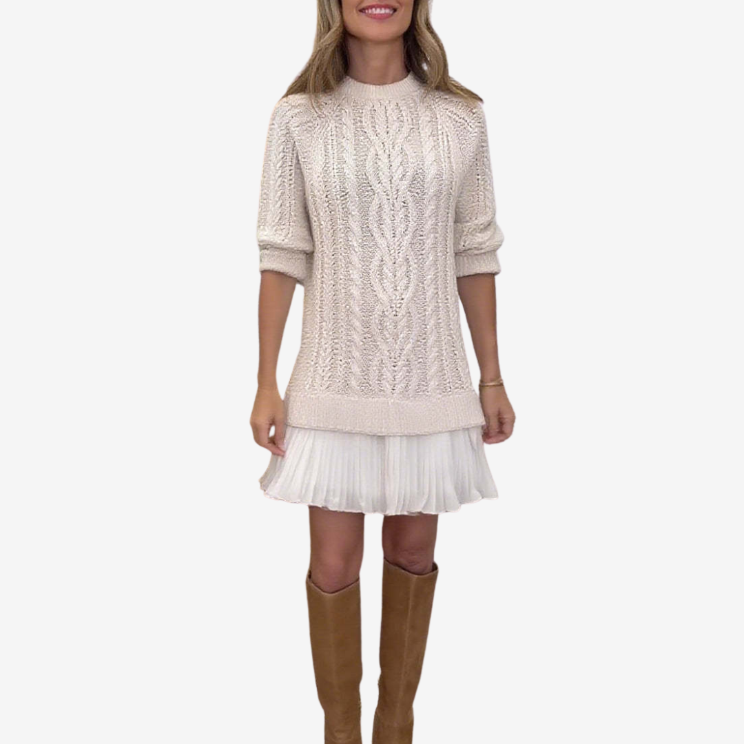 Kate's Boutique- Knit Sweater Dress with Pleated Skirt