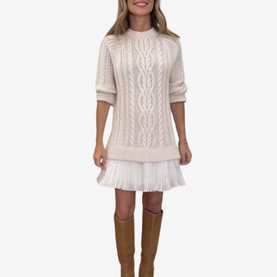 Kate's Boutique- Knit Sweater Dress with Pleated Skirt
