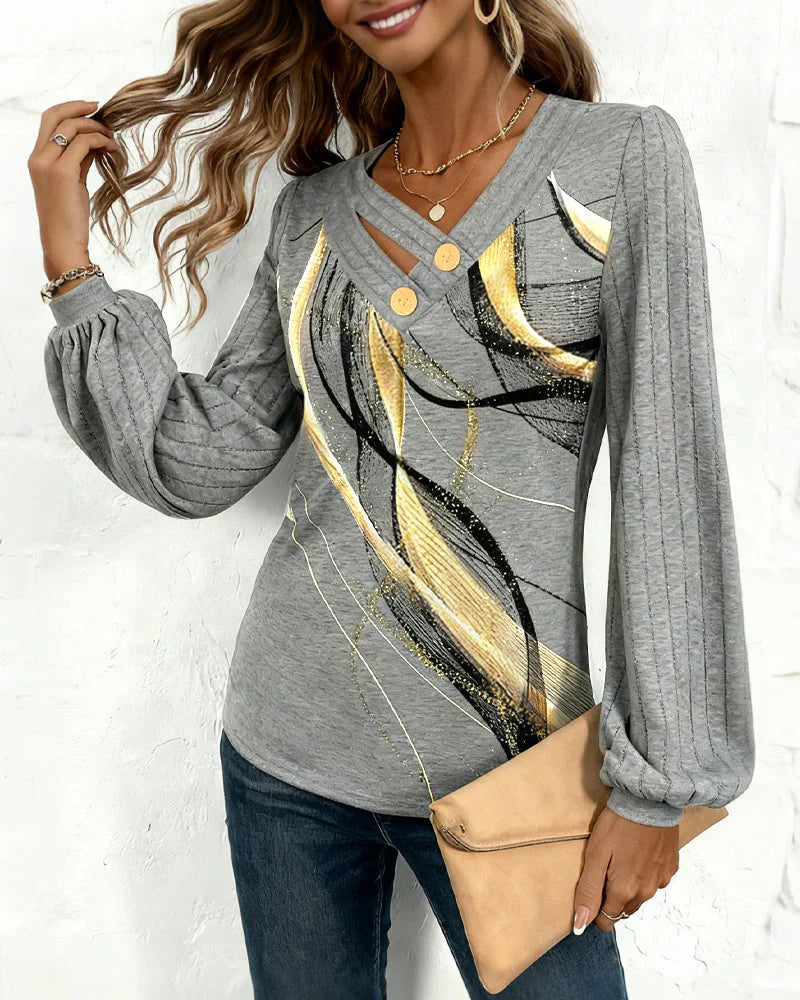 Women's Striped Blouse With Lantern Sleeves