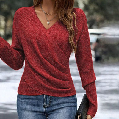 Kate's- Knitted Long Sleeve Sweater With V-Neck