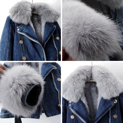 Kate Luxe Lined Fox Fur Denim Coat