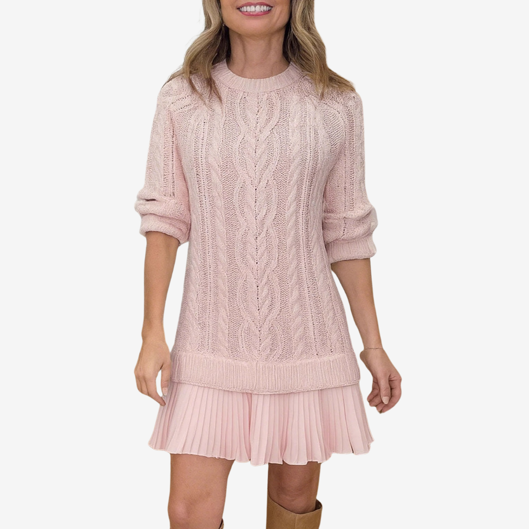 Kate's Boutique- Knit Sweater Dress with Pleated Skirt