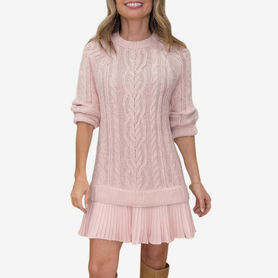 Kate's Boutique- Knit Sweater Dress with Pleated Skirt
