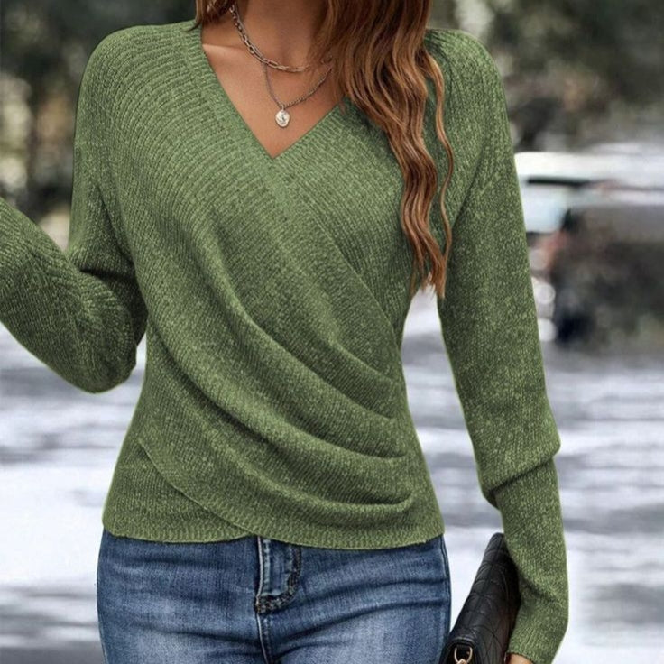 Kate's- Knitted Long Sleeve Sweater With V-Neck