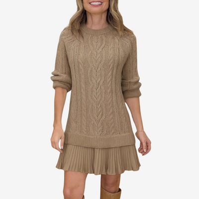 Kate's Boutique- Knit Sweater Dress with Pleated Skirt