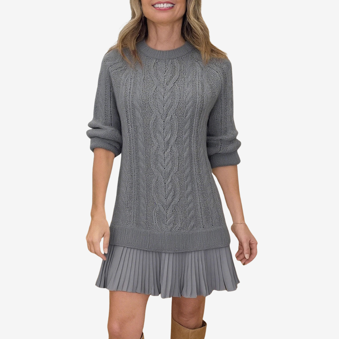 Kate's Boutique- Knit Sweater Dress with Pleated Skirt
