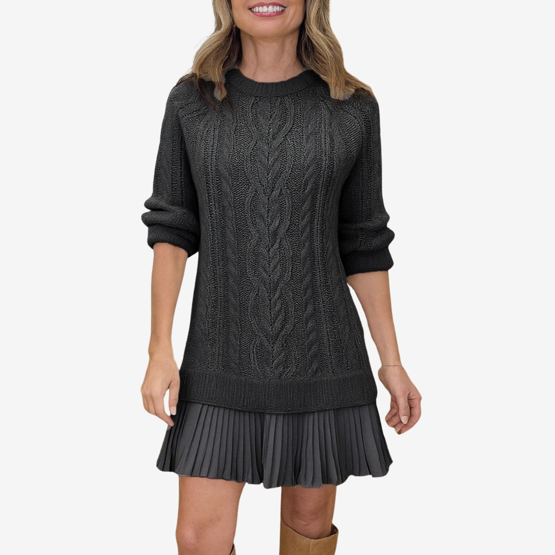 Kate's Boutique- Knit Sweater Dress with Pleated Skirt