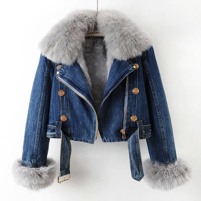 Kate Luxe Lined Fox Fur Denim Coat