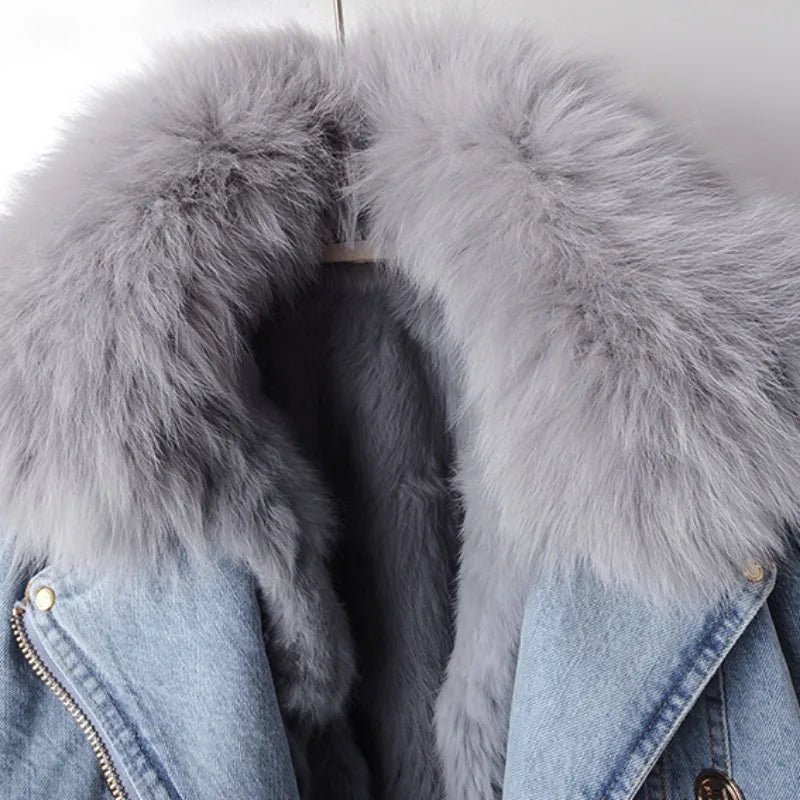 Kate Luxe Lined Fox Fur Denim Coat