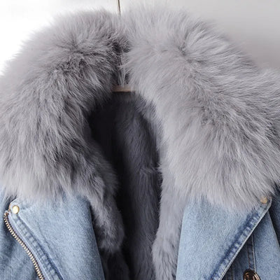 Kate Luxe Lined Fox Fur Denim Coat