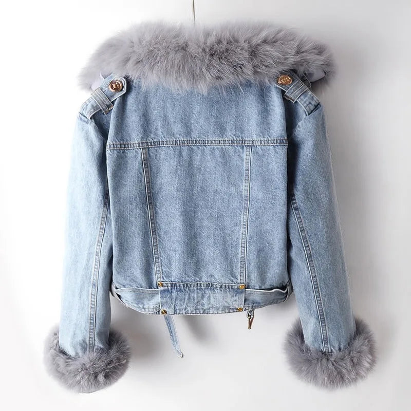 Kate Luxe Lined Fox Fur Denim Coat