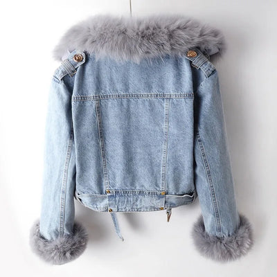 Kate Luxe Lined Fox Fur Denim Coat
