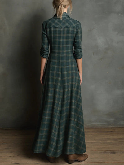 Kate's- Maxi Dress With Green Checked Lapels