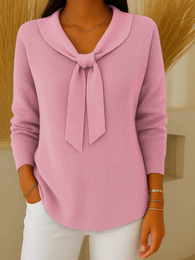 Women's solid-colour sweater with ties and long sleeves